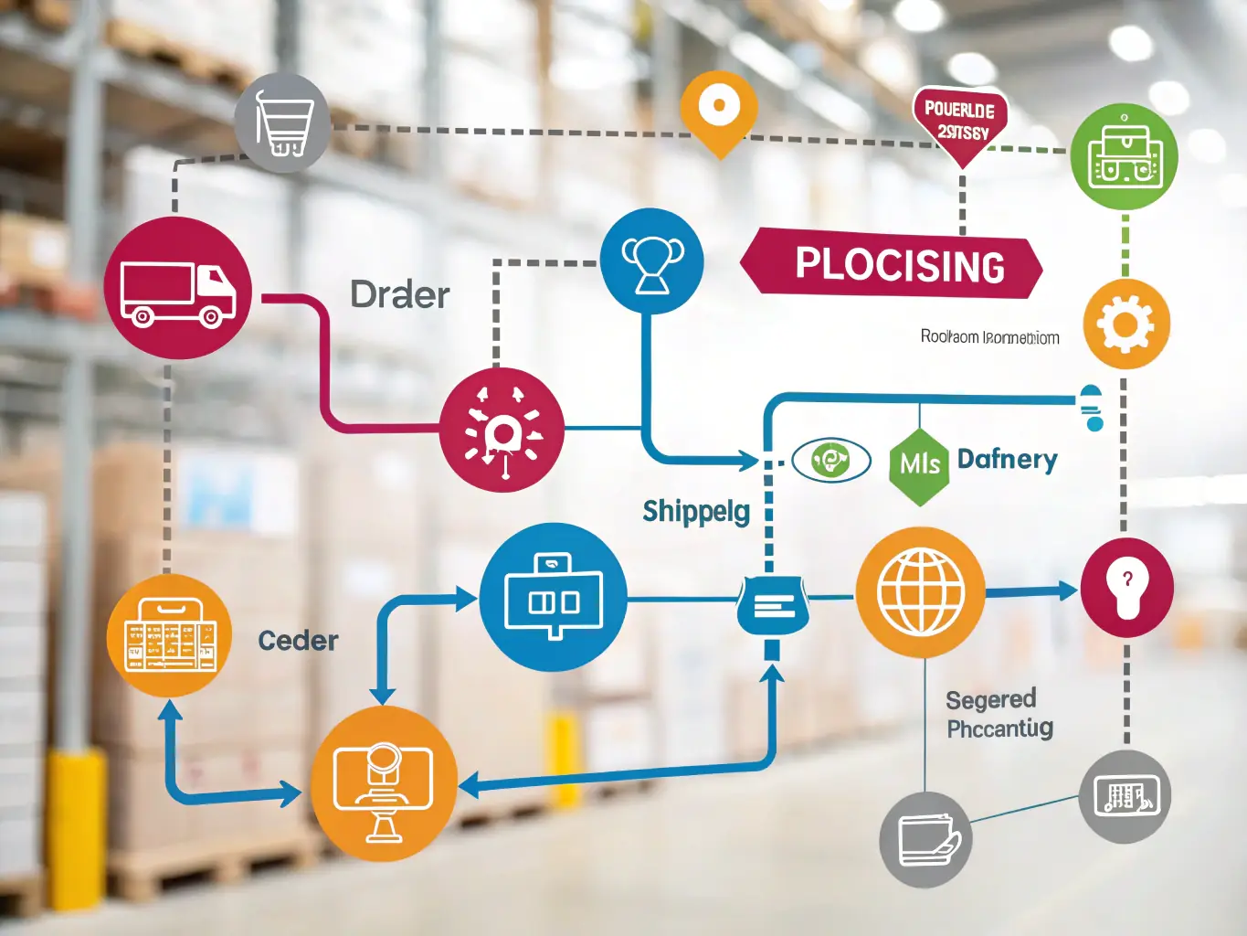 A streamlined automation workflow diagram, illustrating the process of automating order processing and inventory management for an e-commerce platform, enhancing efficiency and accuracy.